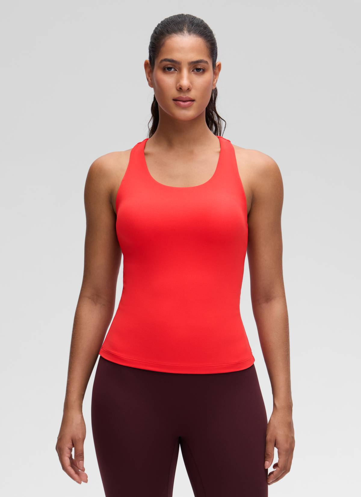 CRZ YOGA Women's Yoga Tight Fit Tops Butterluxe Built-in Bra Tank Deep Red