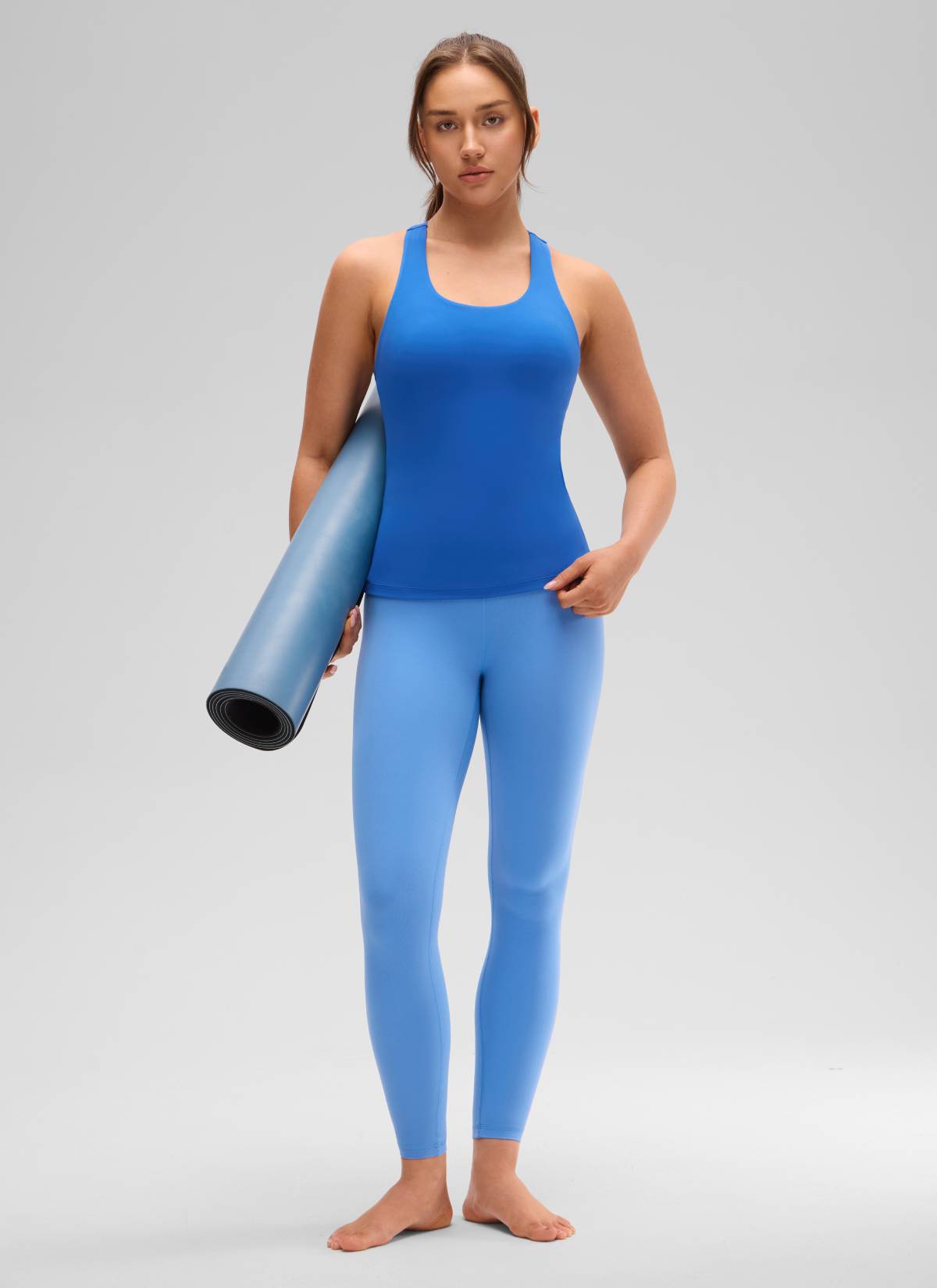 CRZ YOGA Women's Yoga Tight Fit Tops Butterluxe Built-in Bra Tank Sparkle Blue