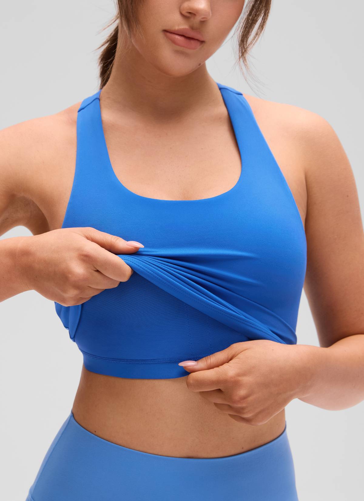CRZ YOGA Women's Yoga Tight Fit Tops Butterluxe Built-in Bra Tank Sparkle Blue @model_info:Brooklyn