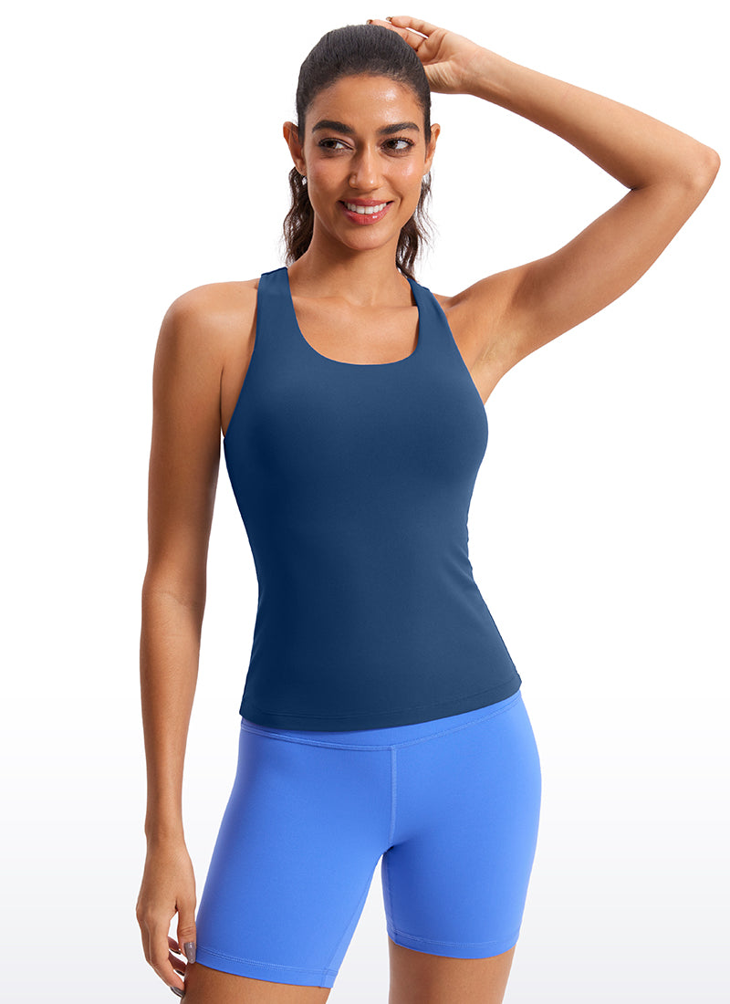 CRZ YOGA Hauts de yoga ajustés pour femme Débardeur avec soutien-gorge intégré Butterluxe Bleu marine français