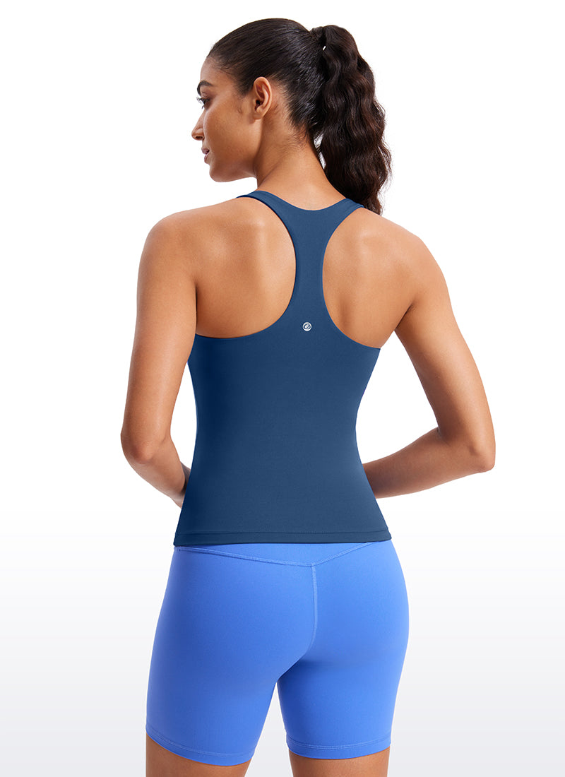 CRZ YOGA Hauts de yoga ajustés pour femme Débardeur avec soutien-gorge intégré Butterluxe Bleu marine français