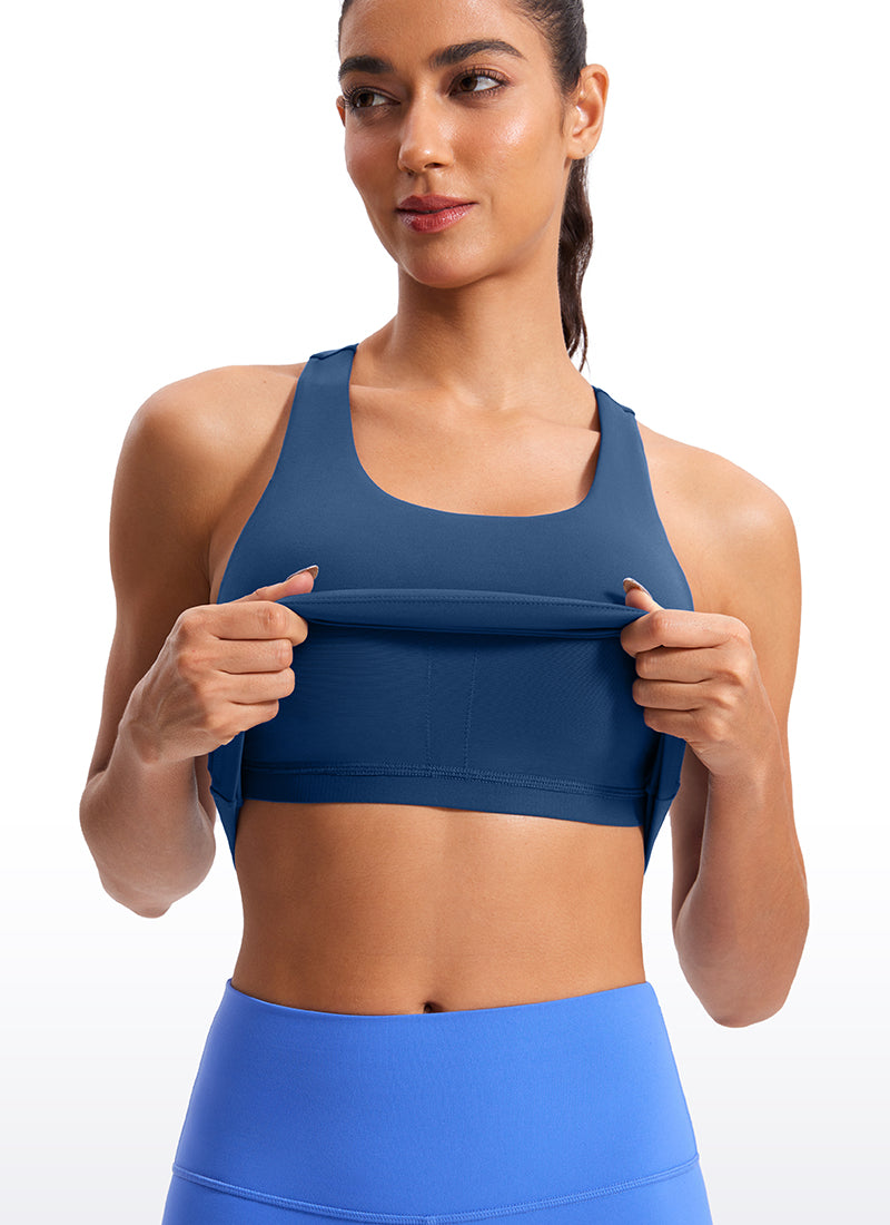 CRZ YOGA Hauts de yoga ajustés pour femme Débardeur avec soutien-gorge intégré Butterluxe Bleu marine français