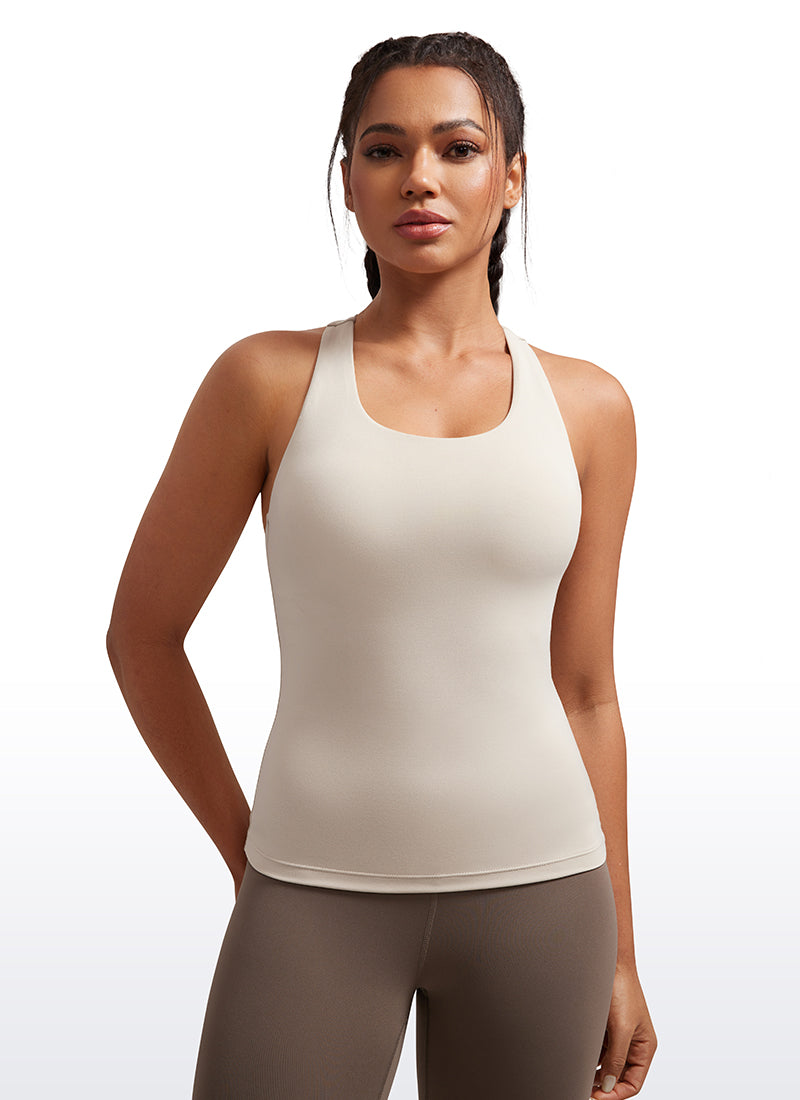 CRZ YOGA Hauts de yoga ajustés pour femme Débardeur avec soutien-gorge intégré Butterluxe Beige Mojave