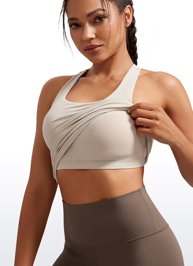 CRZ YOGA Hauts de yoga ajustés pour femme Débardeur avec soutien-gorge intégré Butterluxe Beige Mojave