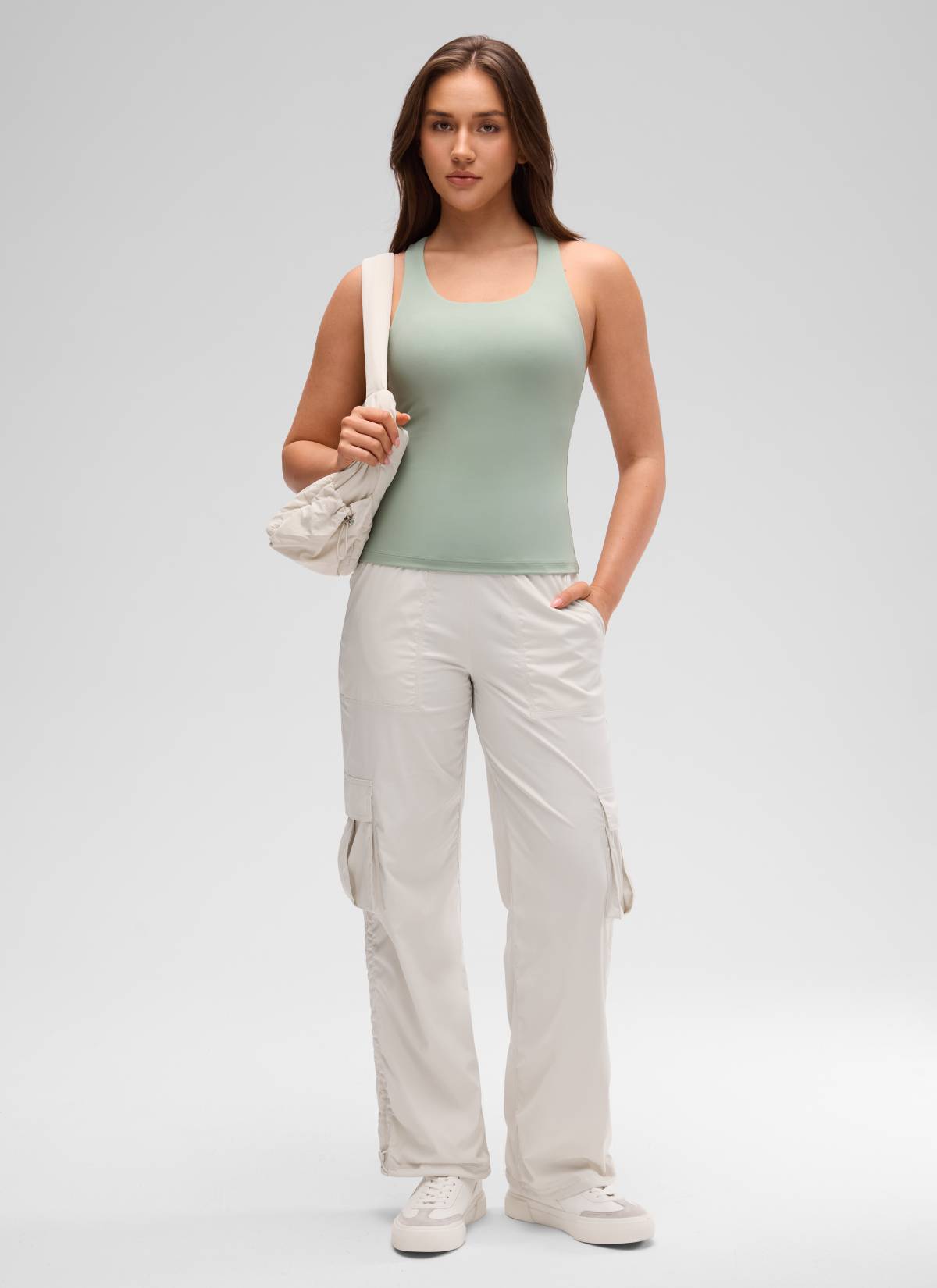 CRZ YOGA Women's Yoga Tight Fit Tops Butterluxe Built-in Bra Tank Green Palm Court @model_info:Brooklyn