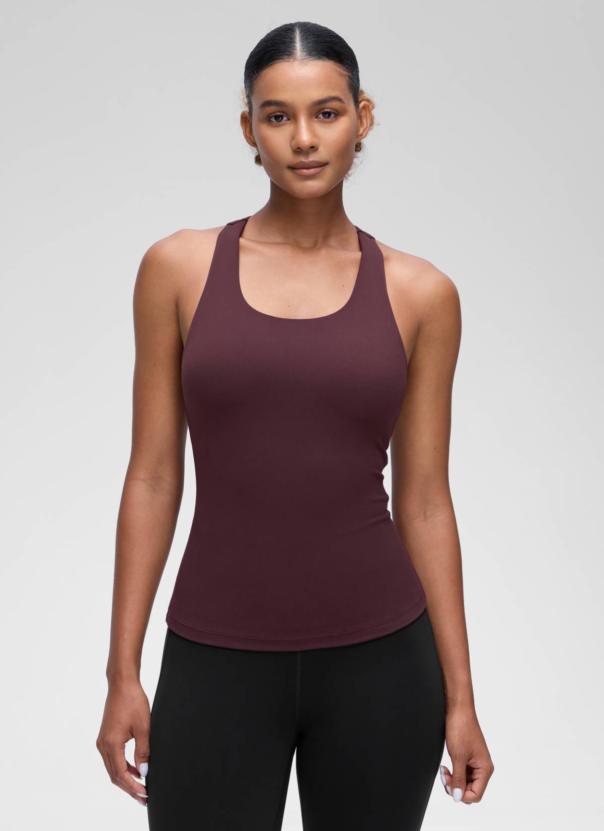 CRZ YOGA Women's Yoga Tight Fit Tops Butterluxe Built-in Bra Tank Ripe Plum @model_info:Barbara