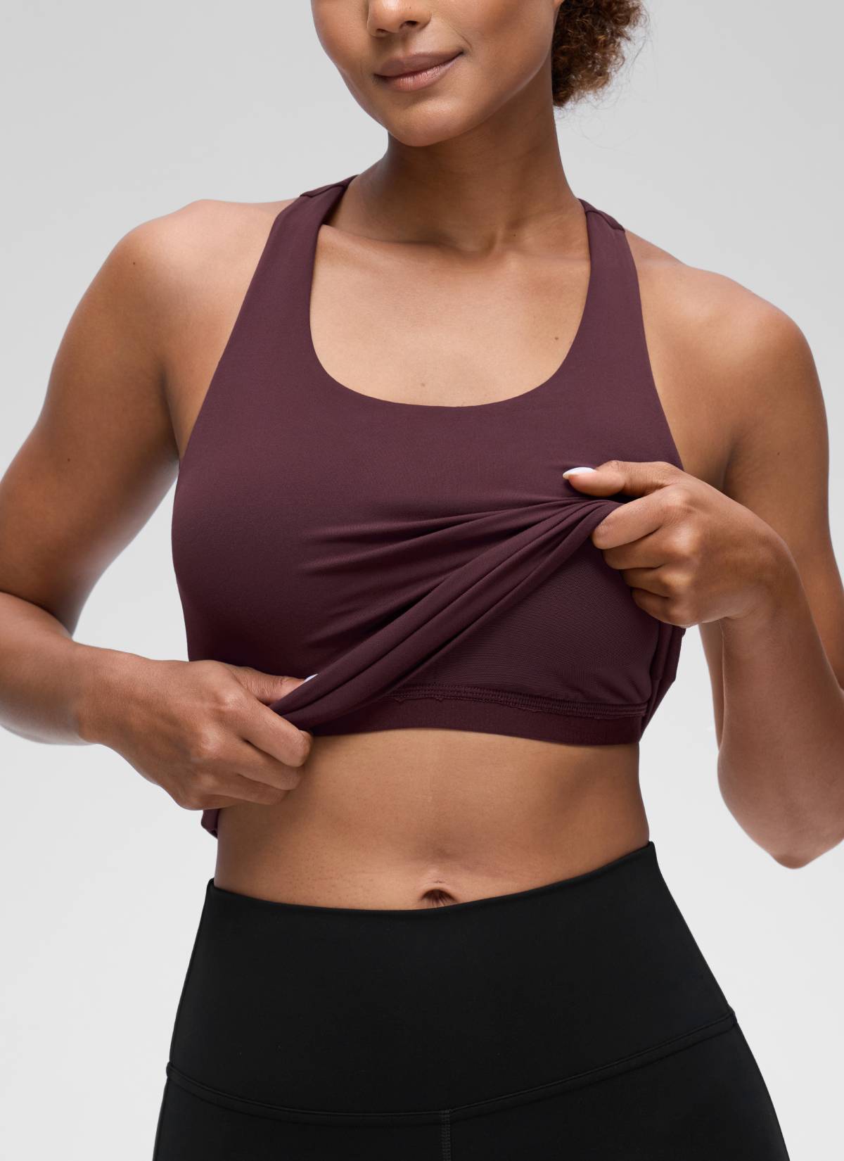 CRZ YOGA Women's Yoga Tight Fit Tops Butterluxe Built-in Bra Tank Ripe Plum @model_info:Barbara