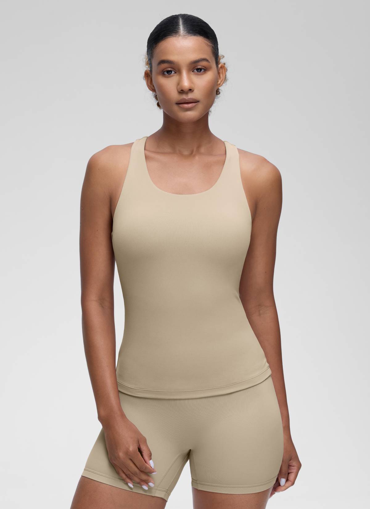 CRZ YOGA Hauts de yoga ajustés pour femme Débardeur avec soutien-gorge intégré Butterluxe Chêne