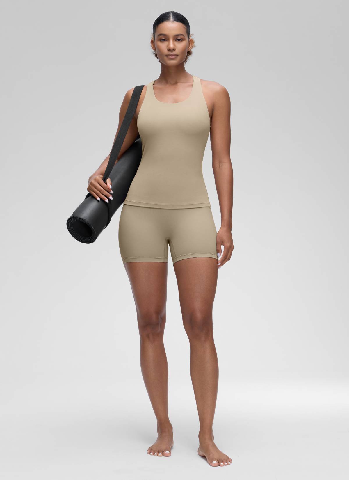 CRZ YOGA Hauts de yoga ajustés pour femme Débardeur avec soutien-gorge intégré Butterluxe Chêne