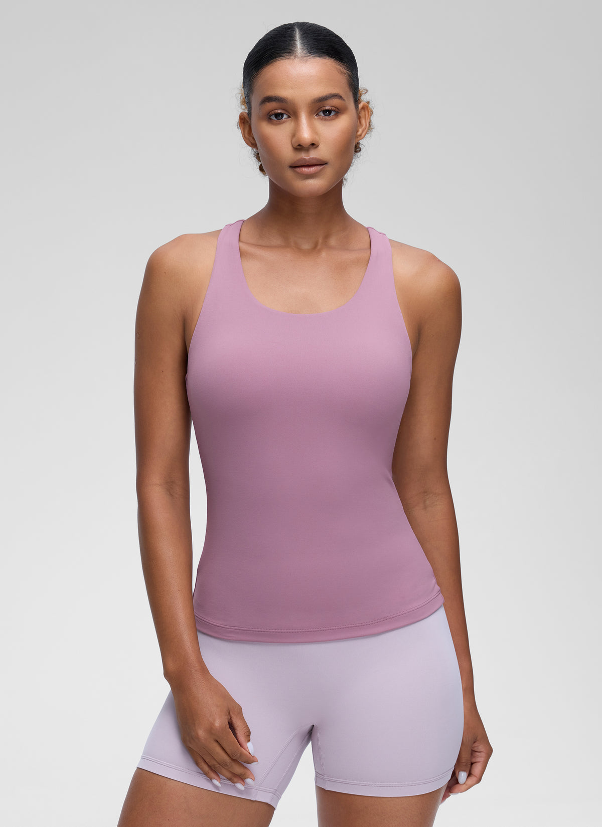 CRZ YOGA Women's Yoga Tight Fit Tops Butterluxe Built-in Bra Tank Light Lavender @model_info:Barbara