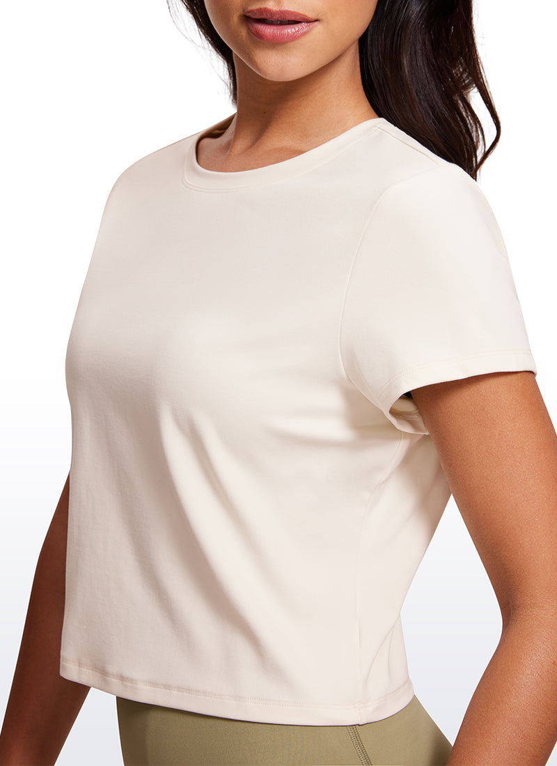 CRZ YOGA Haut de Yoga Coupe Classique pour Femme Butterluxe Manches Courtes Crop Top Abricot Blanc