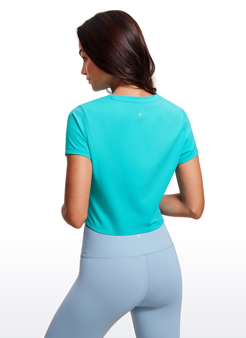 CRZ YOGA Haut de Yoga Coupe Classique pour Femme Butterluxe Manches Courtes Crop Top Bleu Spectral