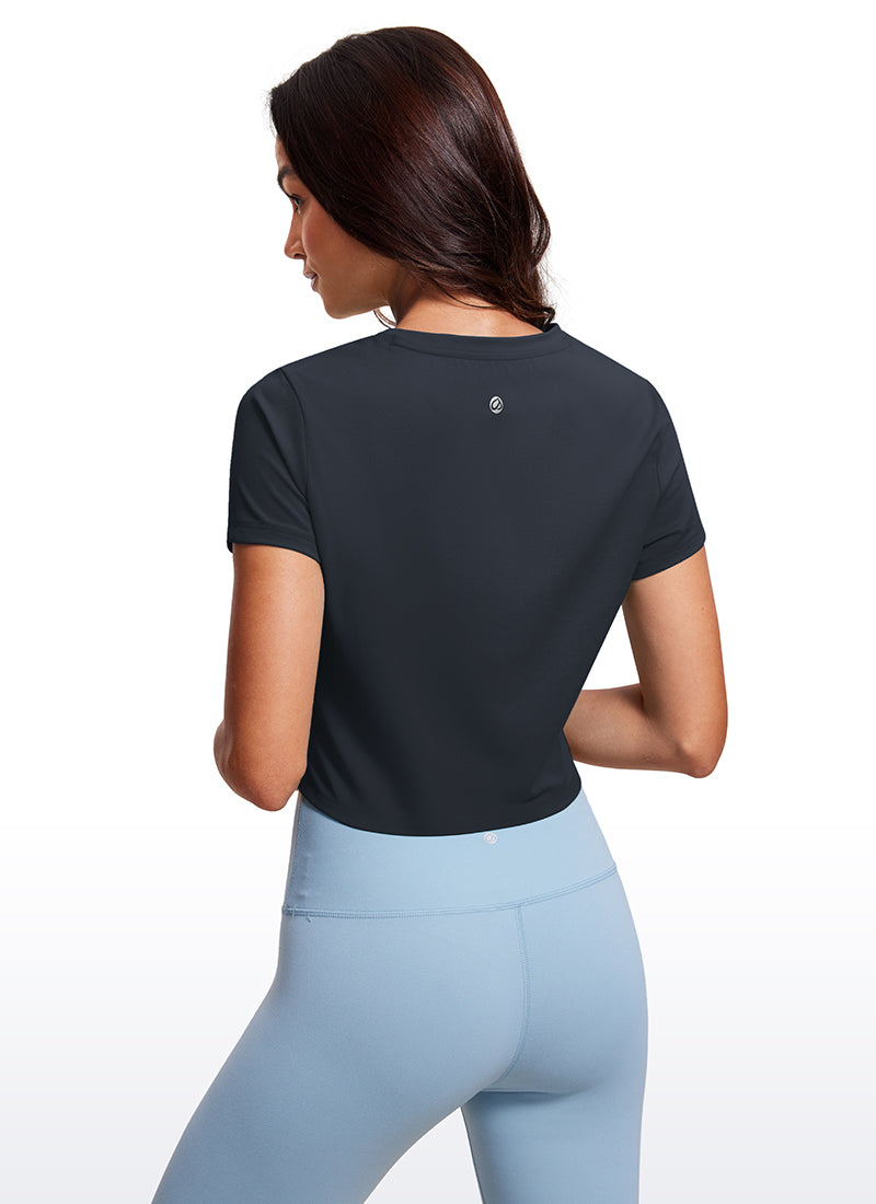 CRZ YOGA Haut de Yoga Coupe Classique pour Femme Butterluxe Manches Courtes Crop Top Bleu Marine
