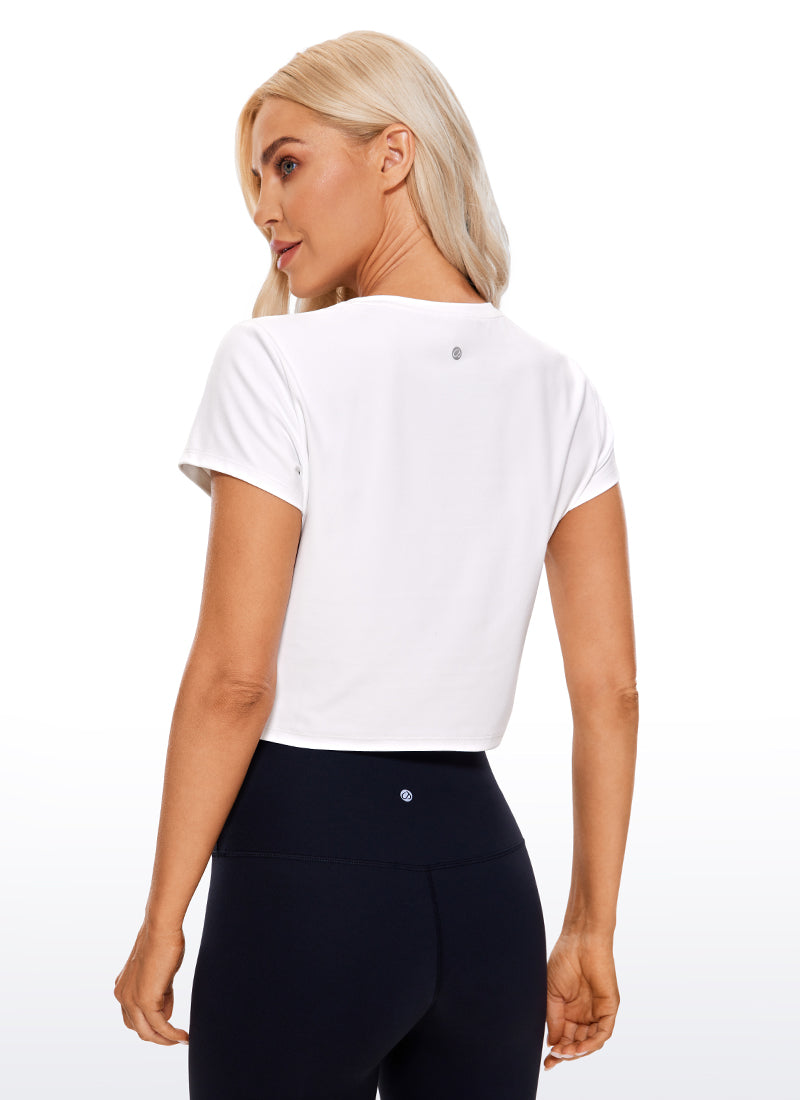 CRZ YOGA Haut de Yoga Coupe Classique pour Femme Butterluxe Manches Courtes Crop Top Blanc