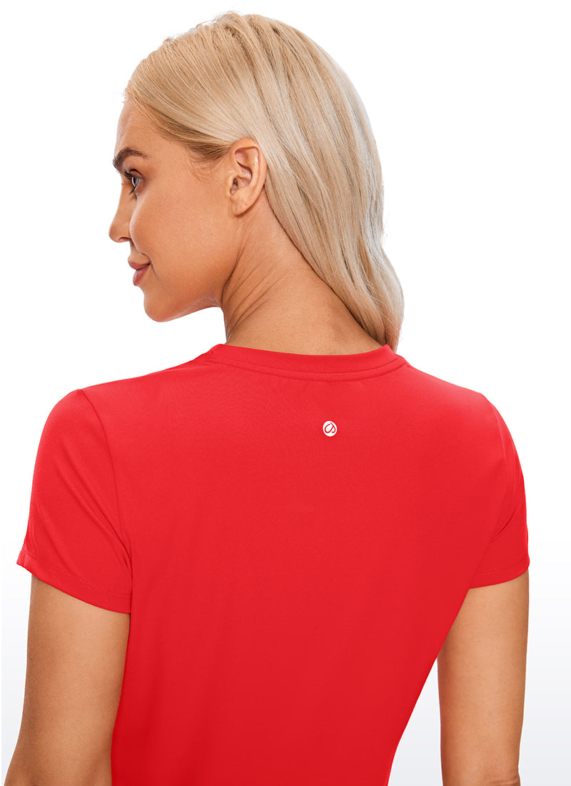 CRZ YOGA Haut de Yoga Coupe Classique pour Femme Butterluxe Manches Courtes Crop Top Rouge Profond