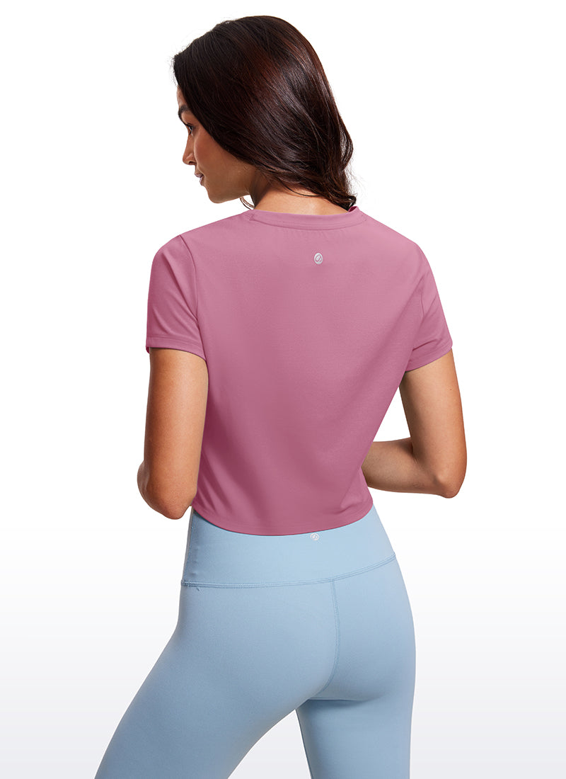 CRZ YOGA Haut de Yoga Coupe Classique pour Femme Butterluxe Manches Courtes Crop Top Rose Poudré