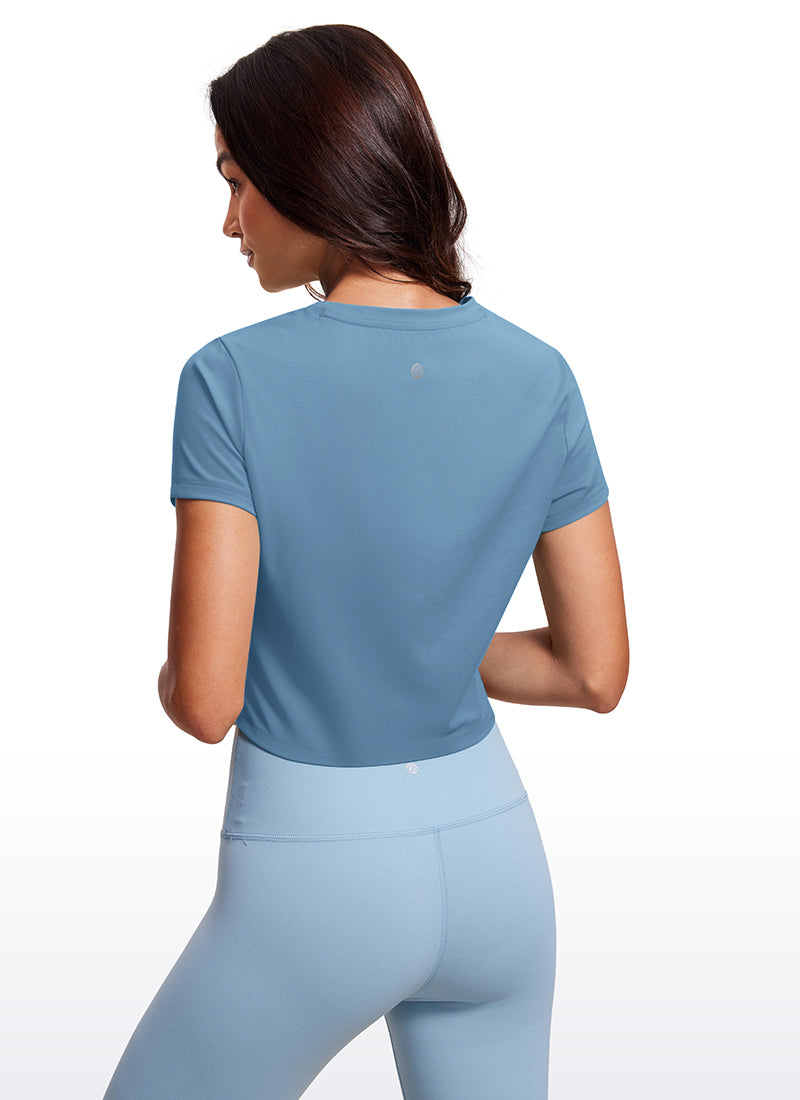 CRZ YOGA Haut de Yoga Coupe Classique pour Femme Butterluxe Manches Courtes Crop Top Bleu Univers