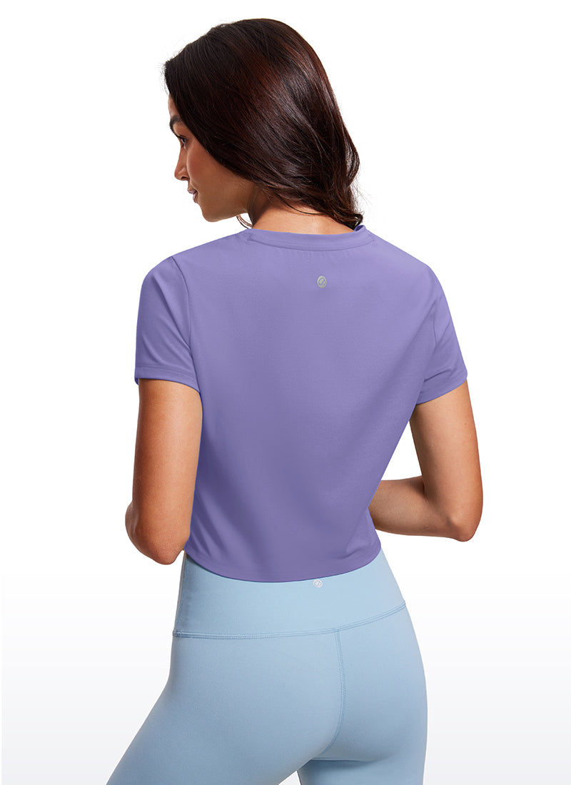 CRZ YOGA Haut de Yoga Coupe Classique pour Femme Butterluxe Manches Courtes Crop Top Violet Lavande Foncé