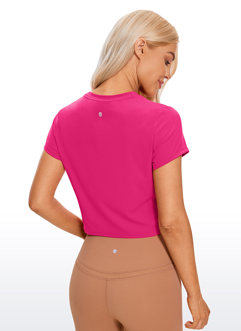 CRZ YOGA Haut de Yoga Coupe Classique pour Femme Butterluxe Manches Courtes Crop Top Rose Granita