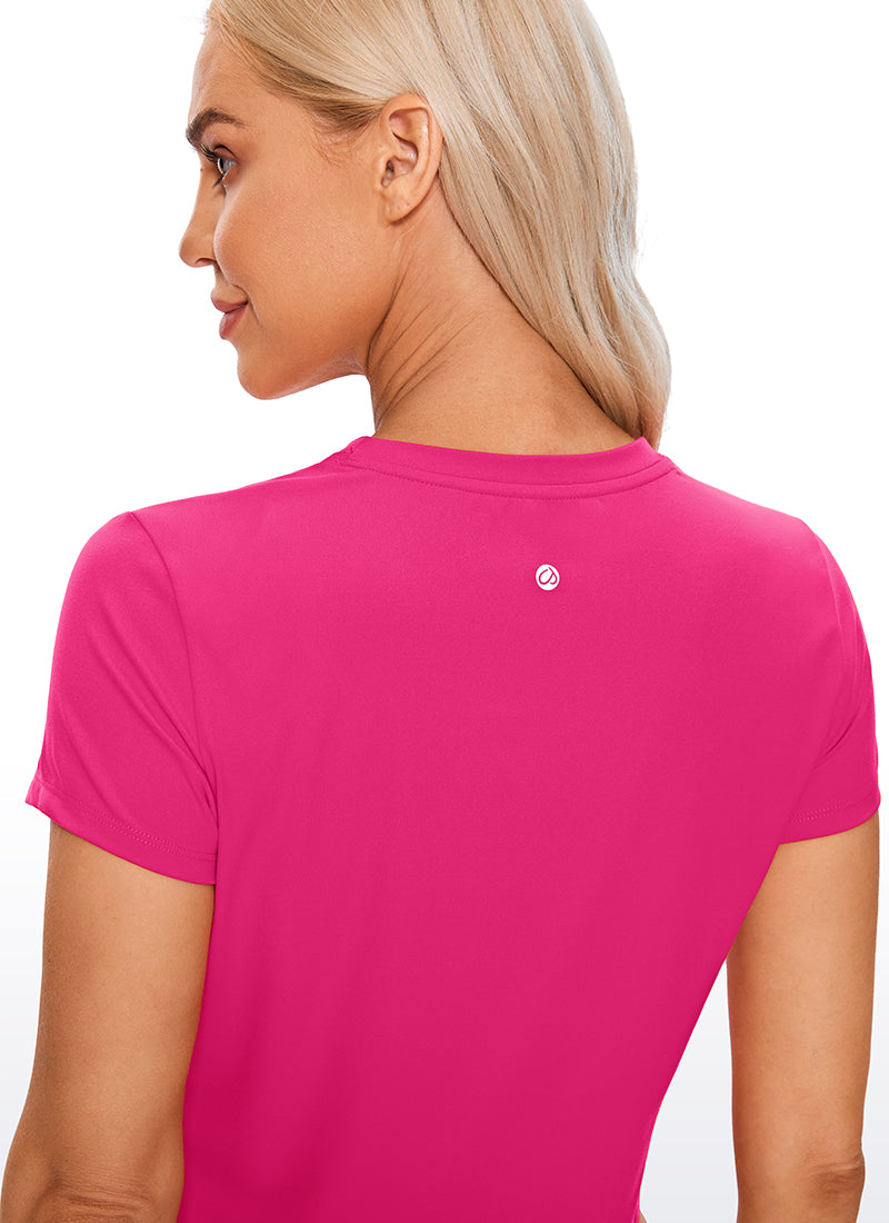 CRZ YOGA Haut de Yoga Coupe Classique pour Femme Butterluxe Manches Courtes Crop Top Rose Granita