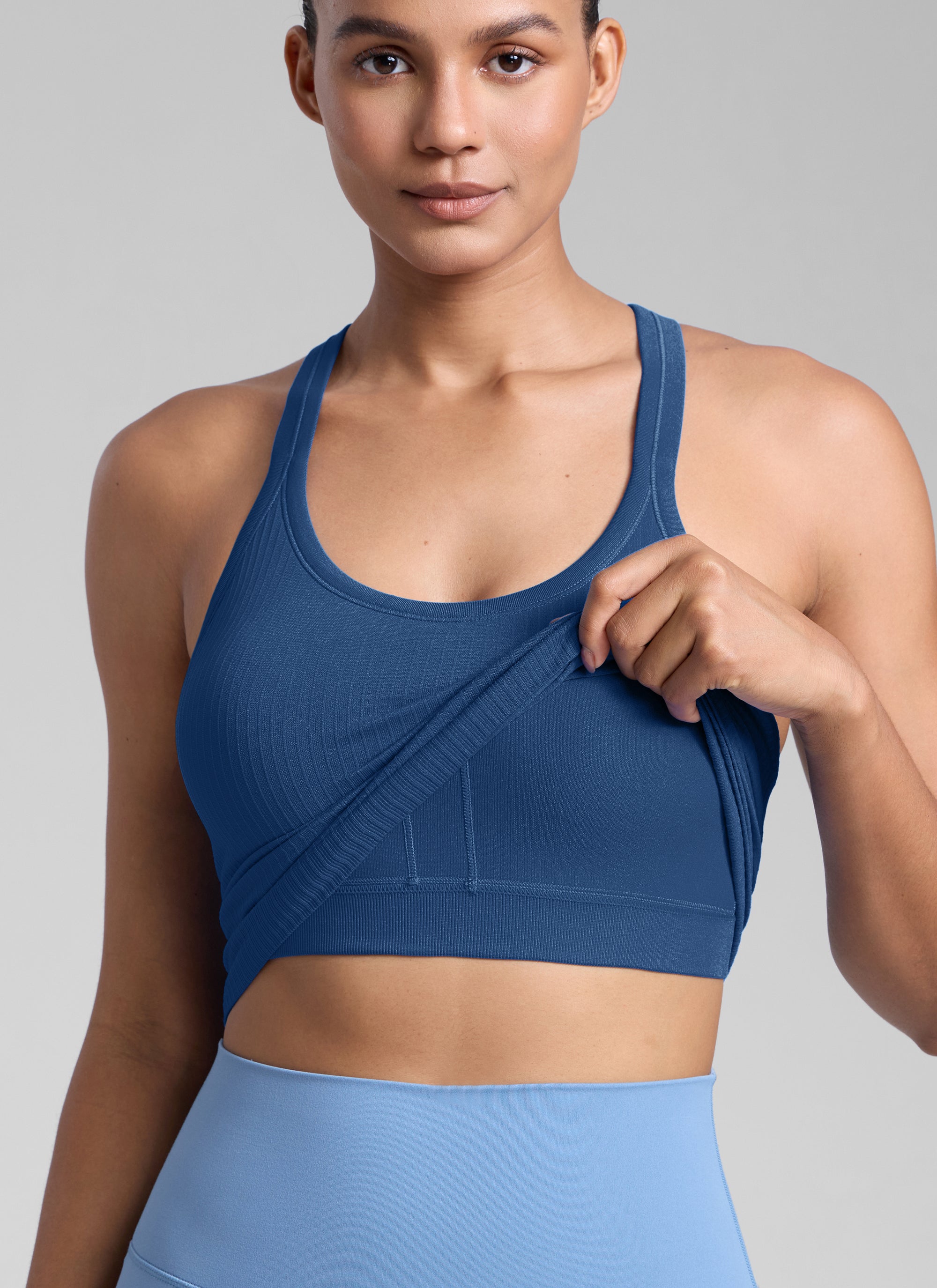 CRZ YOGA Women's Yoga Slim Fit Seamless Tank Crew Neck Waist Length French Navy
