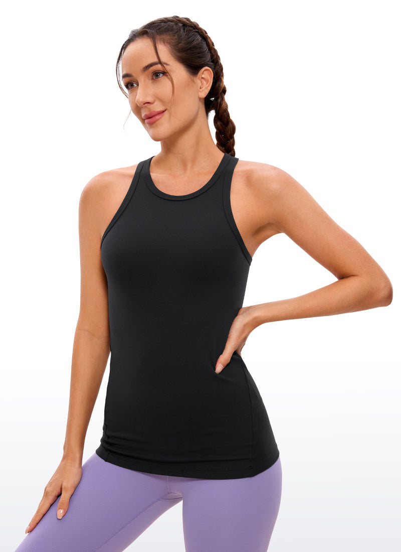 CRZ YOGA Top de yoga de corte entallado Butterluxe con espalda nadadora y cuello alto para mujer Negro