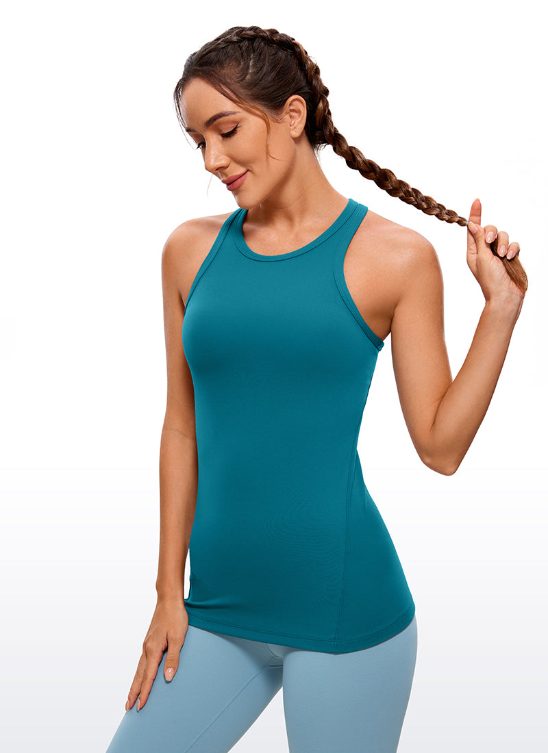 CRZ YOGA Haut de Yoga Slim Fit pour Femme Butterluxe Débardeur Dos Nageur Col Haut Vert Boréal