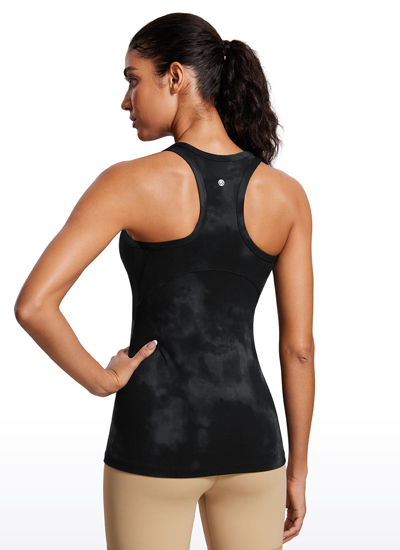 CRZ YOGA Top de yoga de corte entallado Butterluxe con espalda nadadora y cuello alto para mujer Flores desteñidas negras