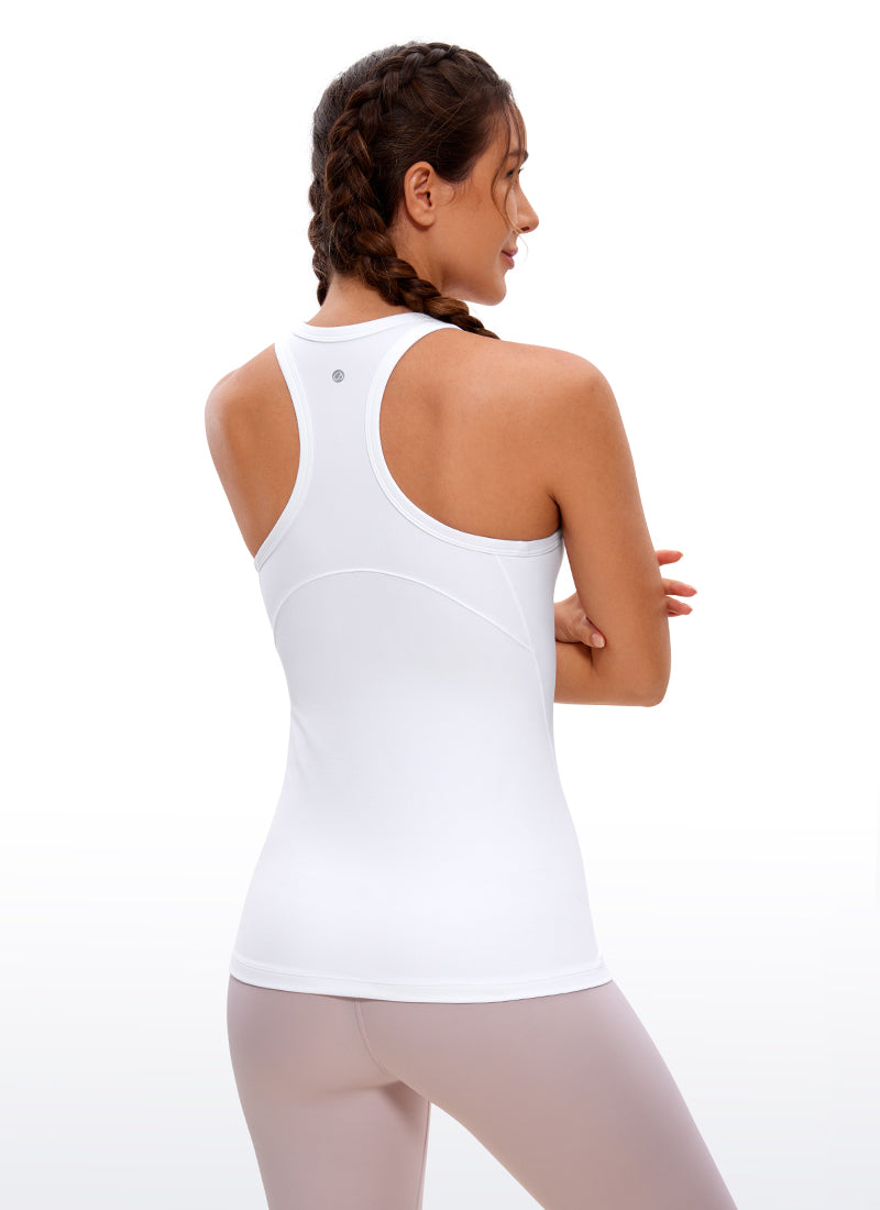 CRZ YOGA Top de yoga de corte entallado Butterluxe con espalda nadadora y cuello alto para mujer Blanco