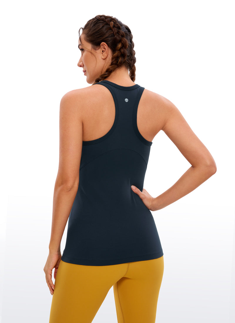 CRZ YOGA Top de yoga de corte entallado Butterluxe con espalda nadadora y cuello alto para mujer Azul marino auténtico