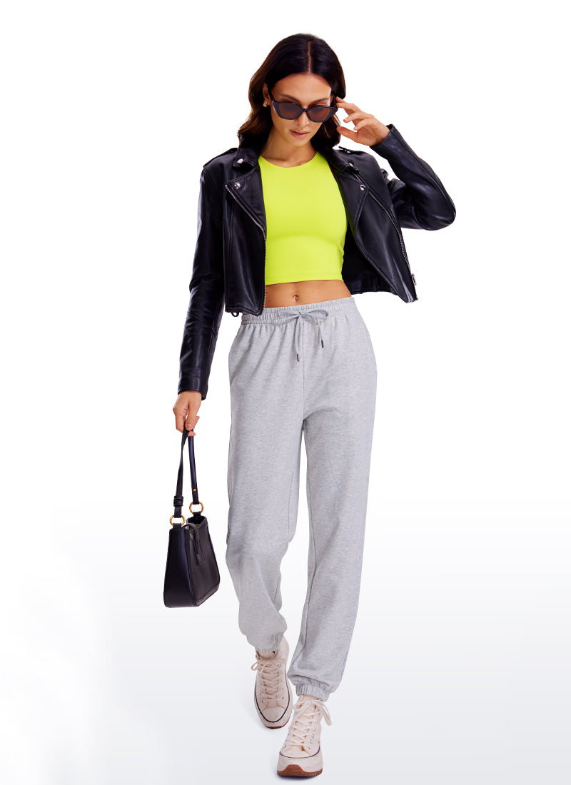CRZ YOGA Débardeur de yoga Butterluxe court et ajusté pour femme Dos nageur Jaune néon