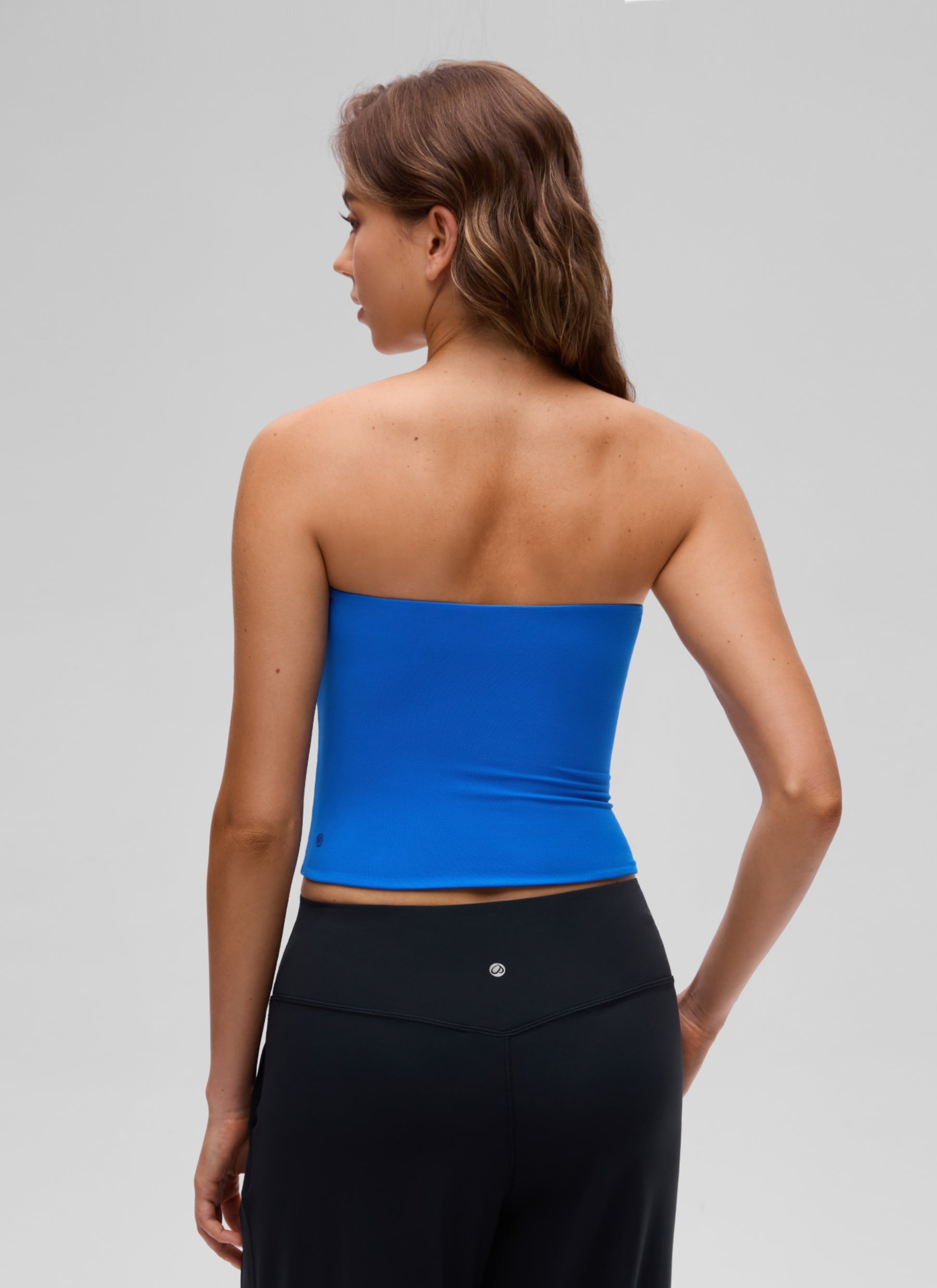 CRZ YOGA Women's Casual Butterluxe Tight Fit Strapless Tops Sparkle Blue @model_info:K