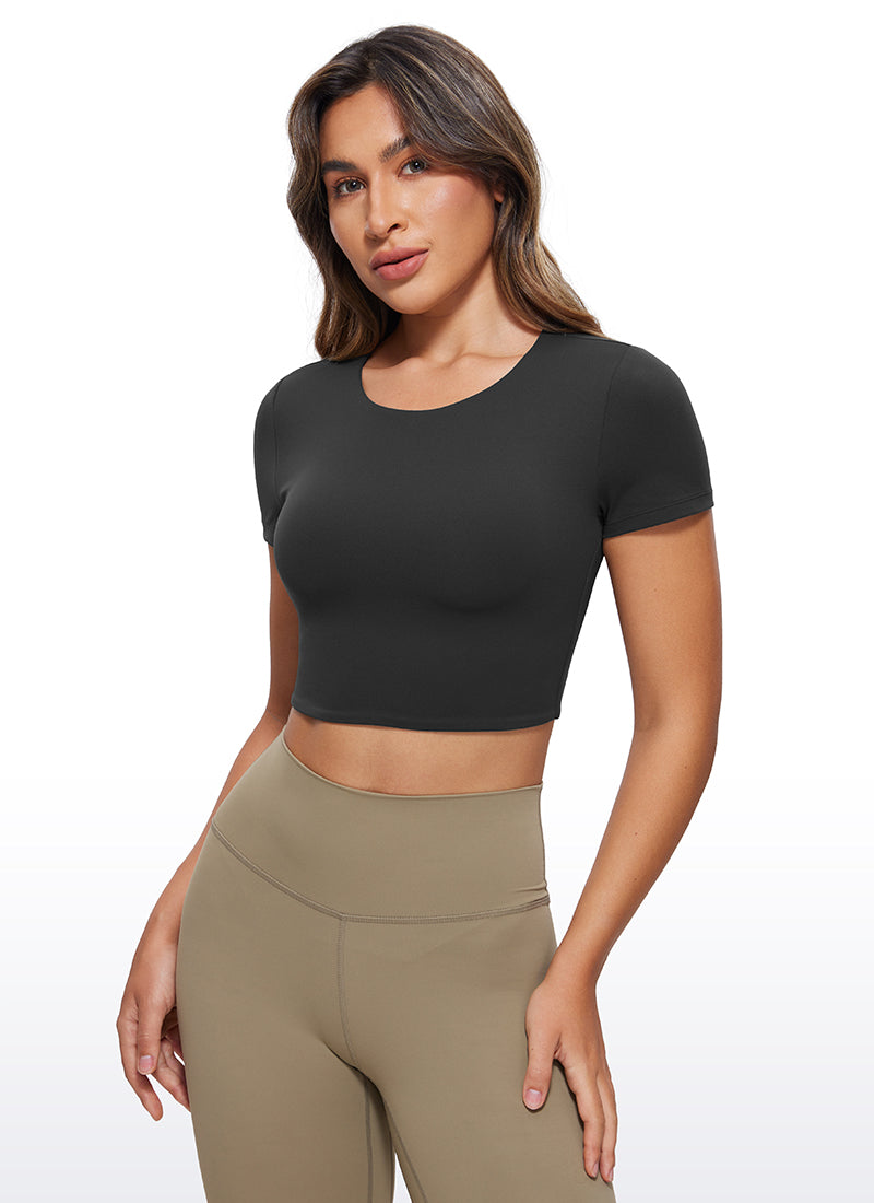 CRZ YOGA Haut court à manches courtes Butterluxe pour femme, coupe ajustée Noir