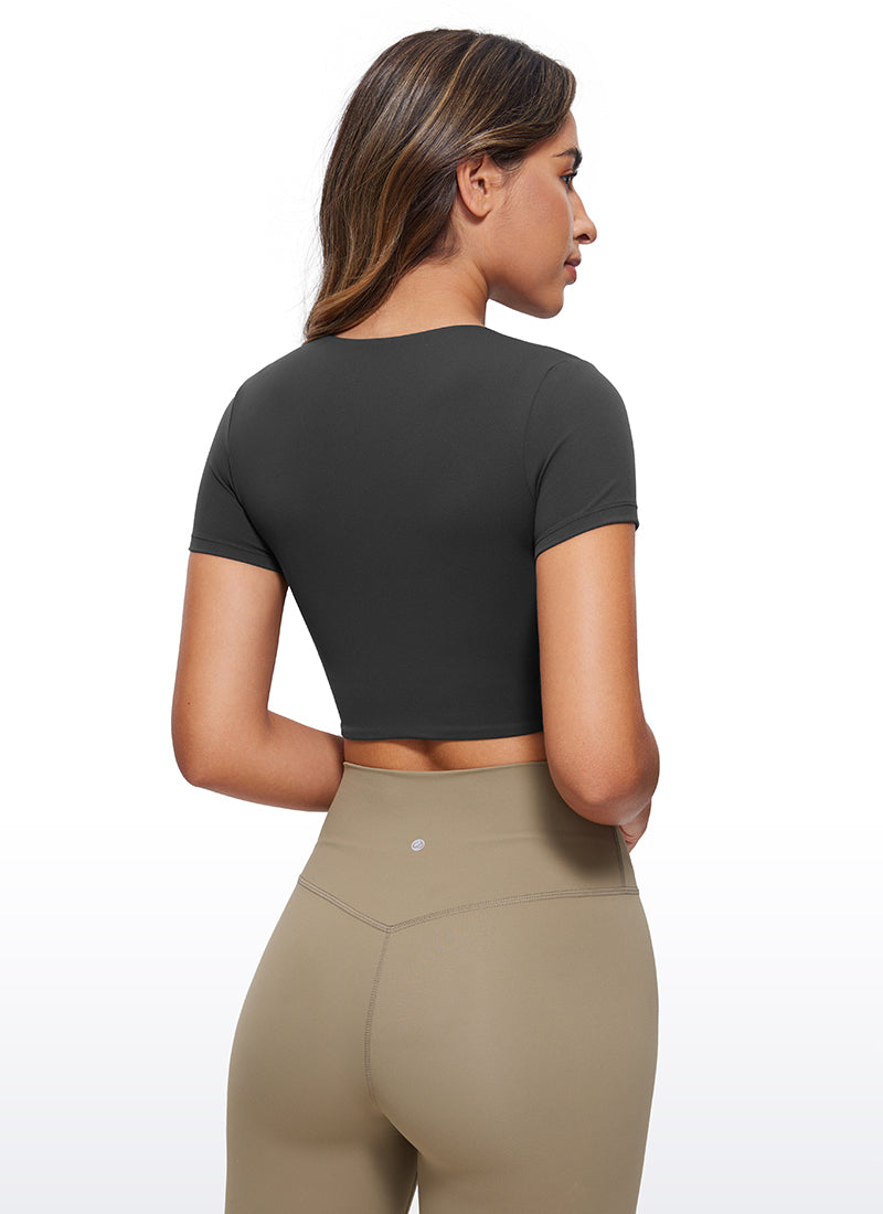 CRZ YOGA Haut court à manches courtes Butterluxe pour femme, coupe ajustée Noir