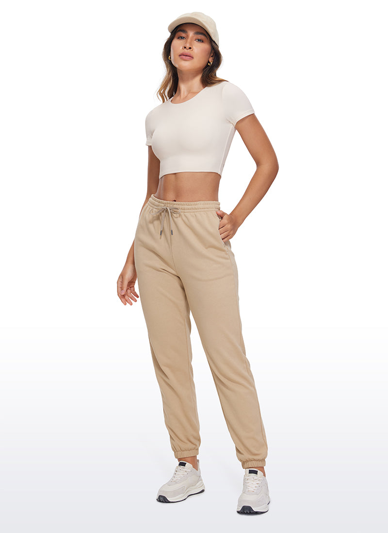 CRZ YOGA Top Court de Yoga Près du Corps Butterluxe Manches Courtes Blanc Abricot