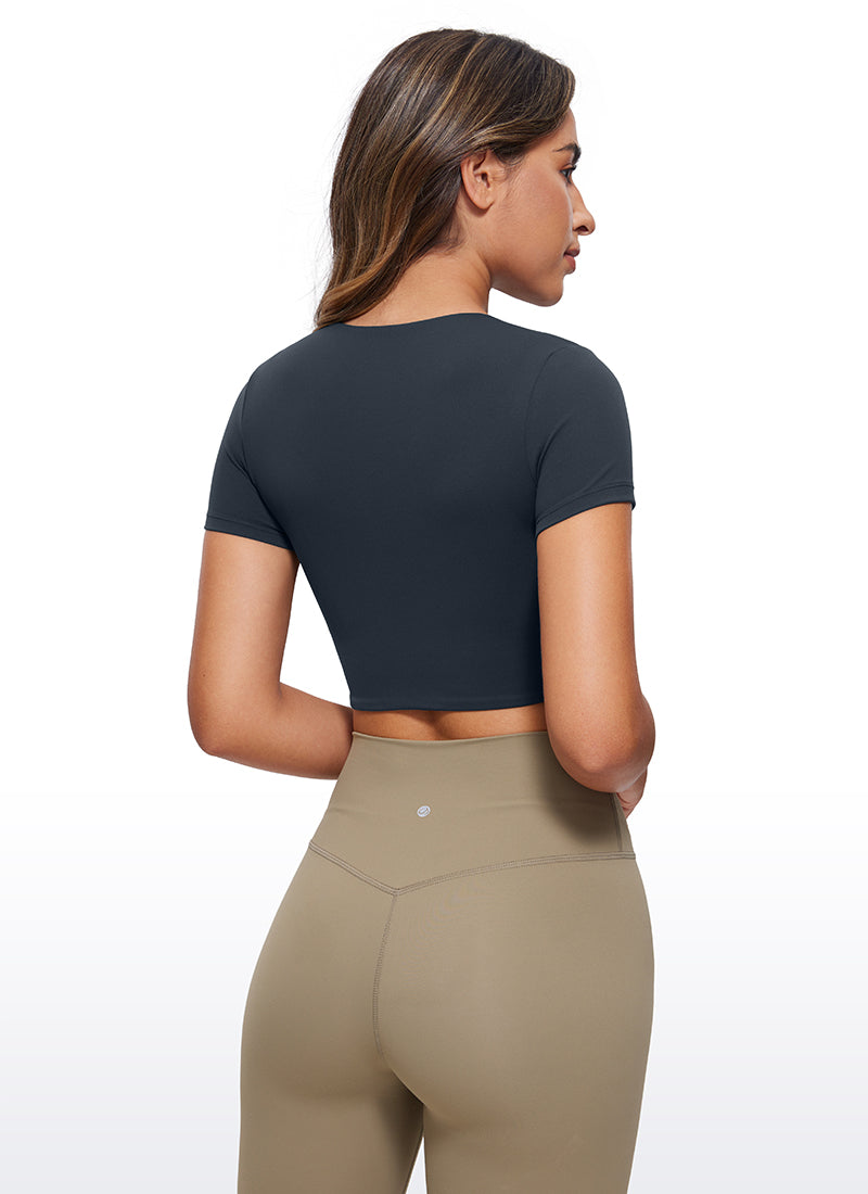 CRZ YOGA Haut court à manches courtes Butterluxe pour femme, coupe ajustée Bleu marine