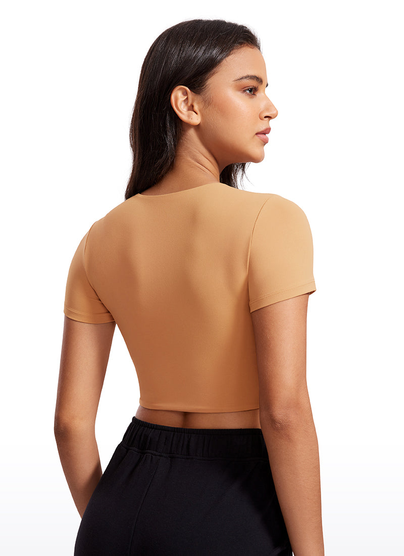 CRZ YOGA Haut court de yoga à manches courtes et coupe ajustée Butterluxe pour femme Marron daim