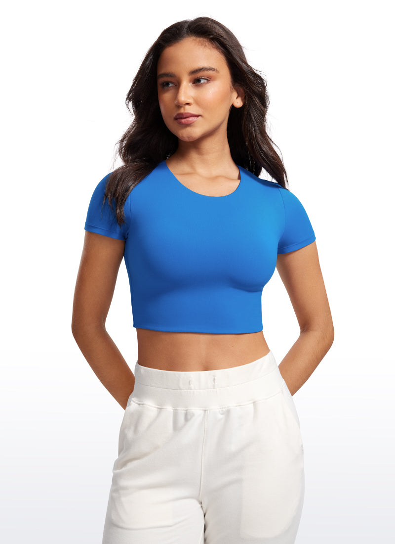 CRZ YOGA Haut court à manches courtes Butterluxe pour femme, coupe ajustée Bleu étincelant