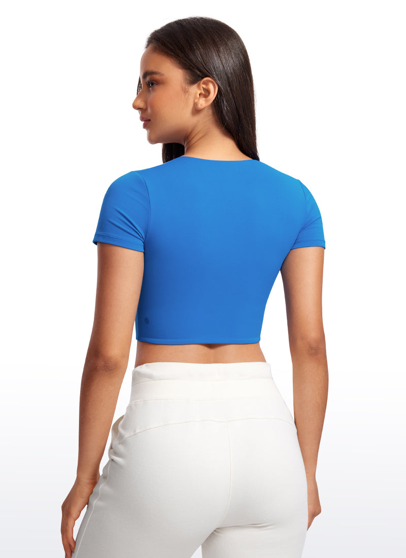 CRZ YOGA Haut court à manches courtes Butterluxe pour femme, coupe ajustée Bleu étincelant