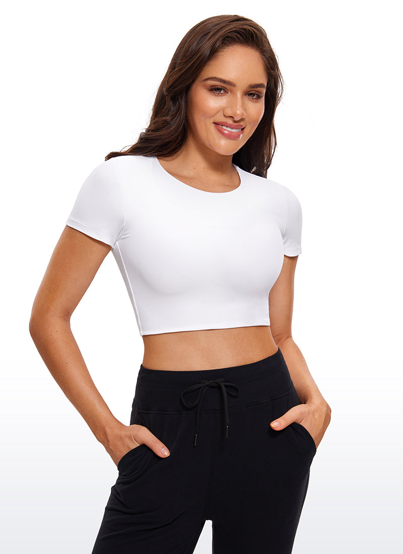 CRZ YOGA Haut court à manches courtes Butterluxe pour femme, coupe ajustée Blanc