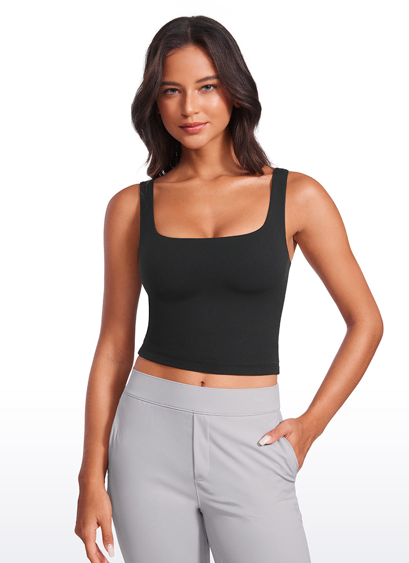 Camiseta de tirantes ajustada con cuello cuadrado Butterluxe de yoga para mujer CRZ YOGA Black