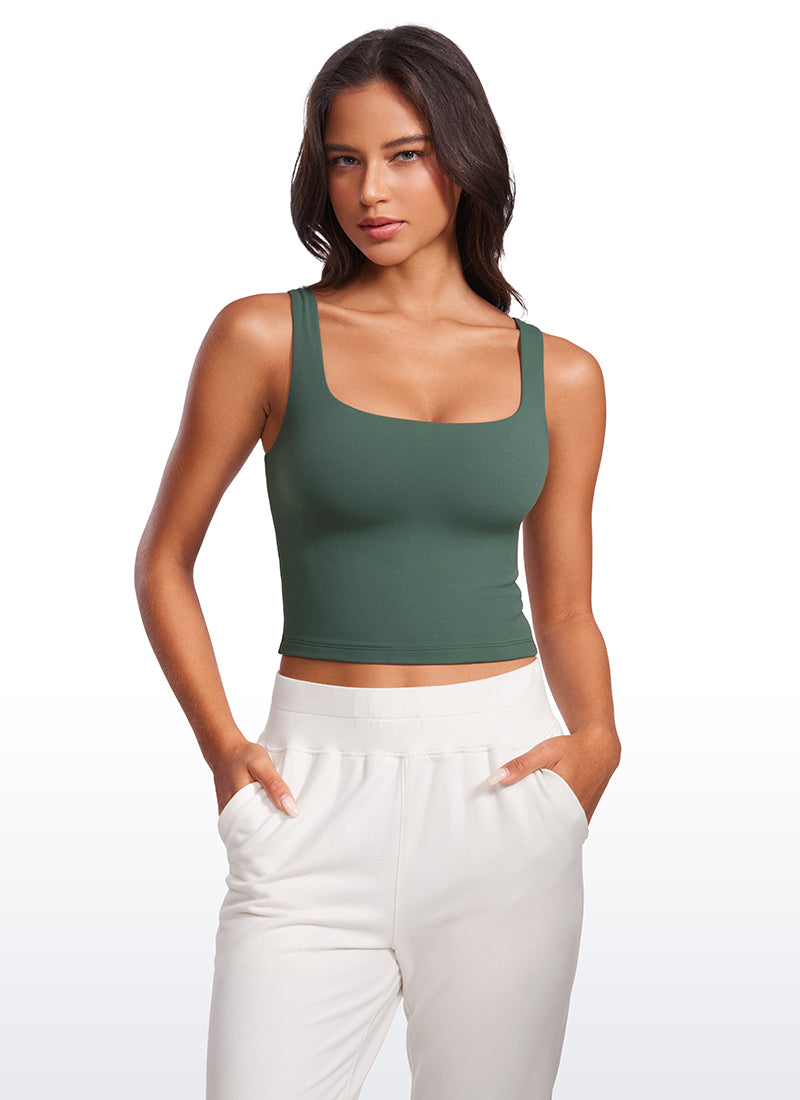 CRZ YOGA Débardeurs de yoga ajustés Butterluxe pour femme Col carré Vert forêt foncé