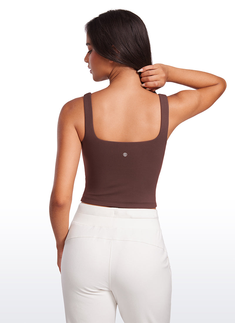 CRZ YOGA Camiseta sin mangas de corte ceñido Butterluxe para mujer, cuello cuadrado, color topo