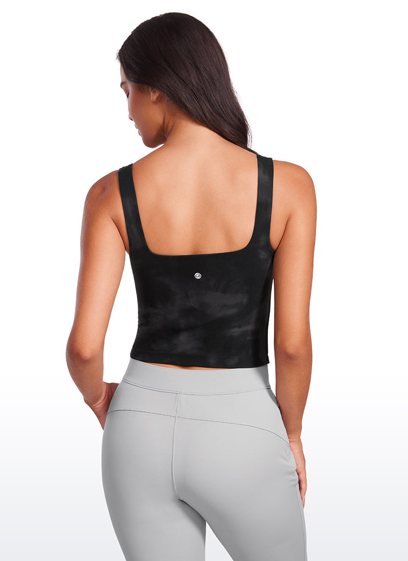 Camiseta de tirantes ajustada para yoga Butterluxe de corte cuadrado con cuello cuadrado para mujer CRZ YOGA, negro con estampado desteñido de flores