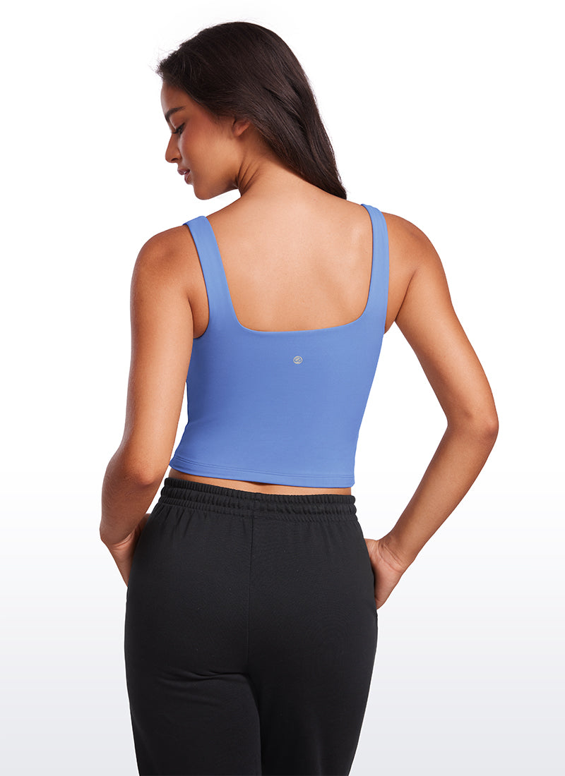 CRZ YOGA Camiseta de tirantes ajustada de yoga Butterluxe para mujer, cuello cuadrado, azul Wild Indigo