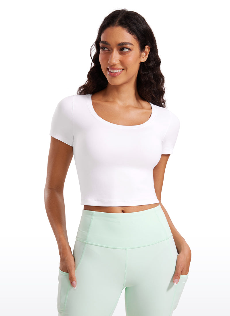 T-shirt crop top à manches courtes et col arrondi coupe slim pour femme CRZYOGA Blanc