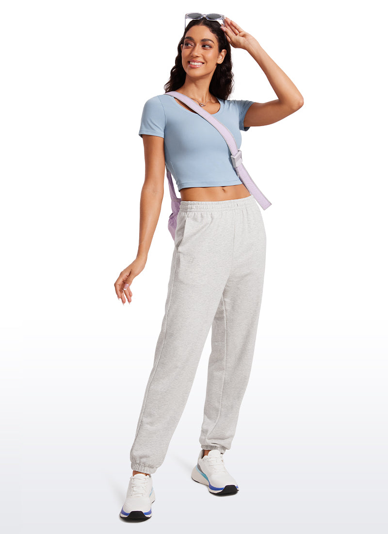 T-shirt crop top à manches courtes et col arrondi coupe slim pour femme CRZYOGA Bleu cambrien