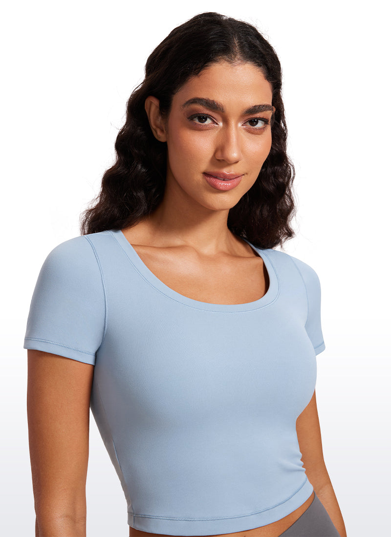 T-shirt crop top à manches courtes et col arrondi coupe slim pour femme CRZYOGA Bleu cambrien
