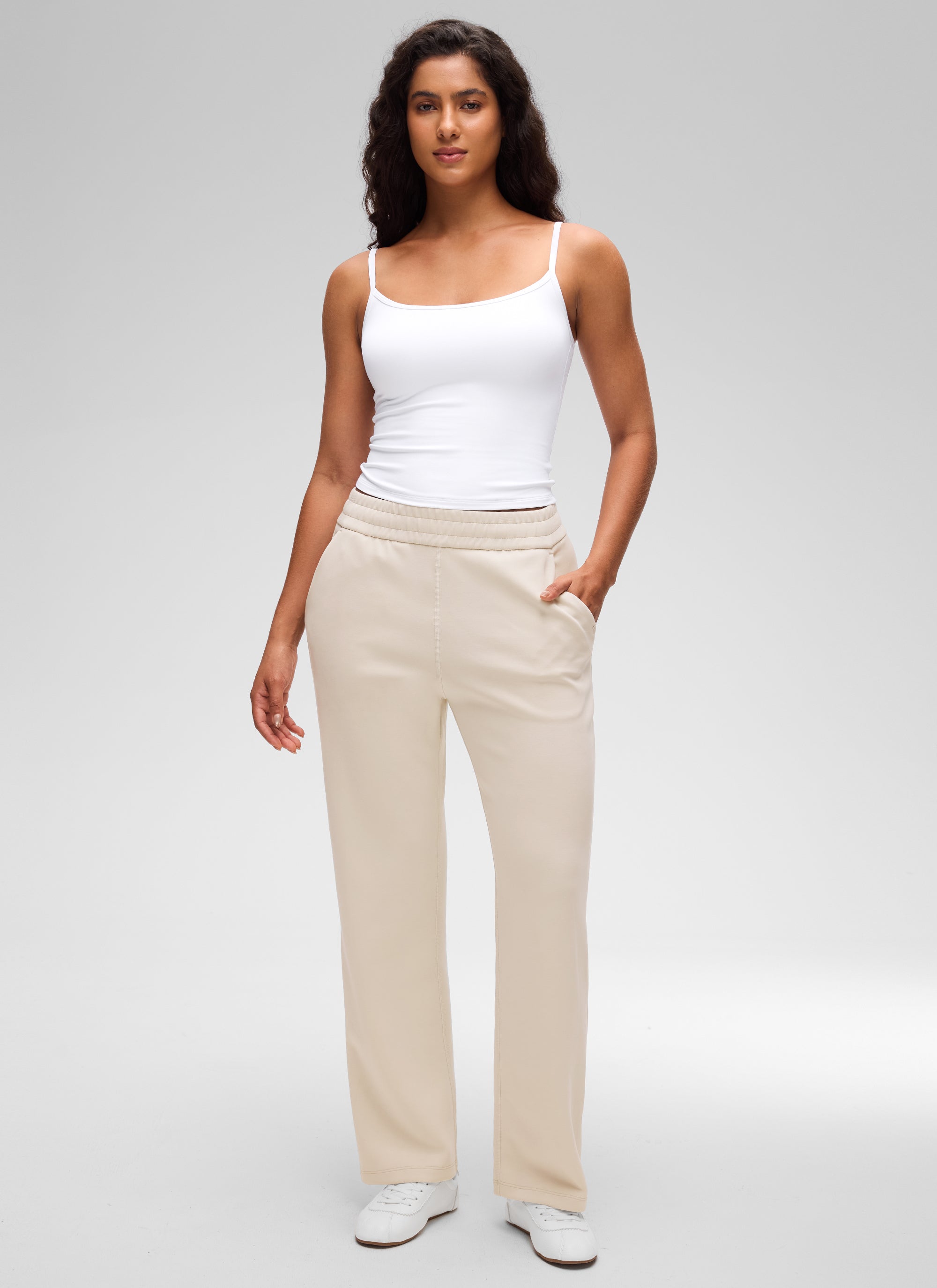 CRZ YOGA Camiseta de tirantes casual de doble forro con cuello redondo y espalda en U Butterluxe para mujer White