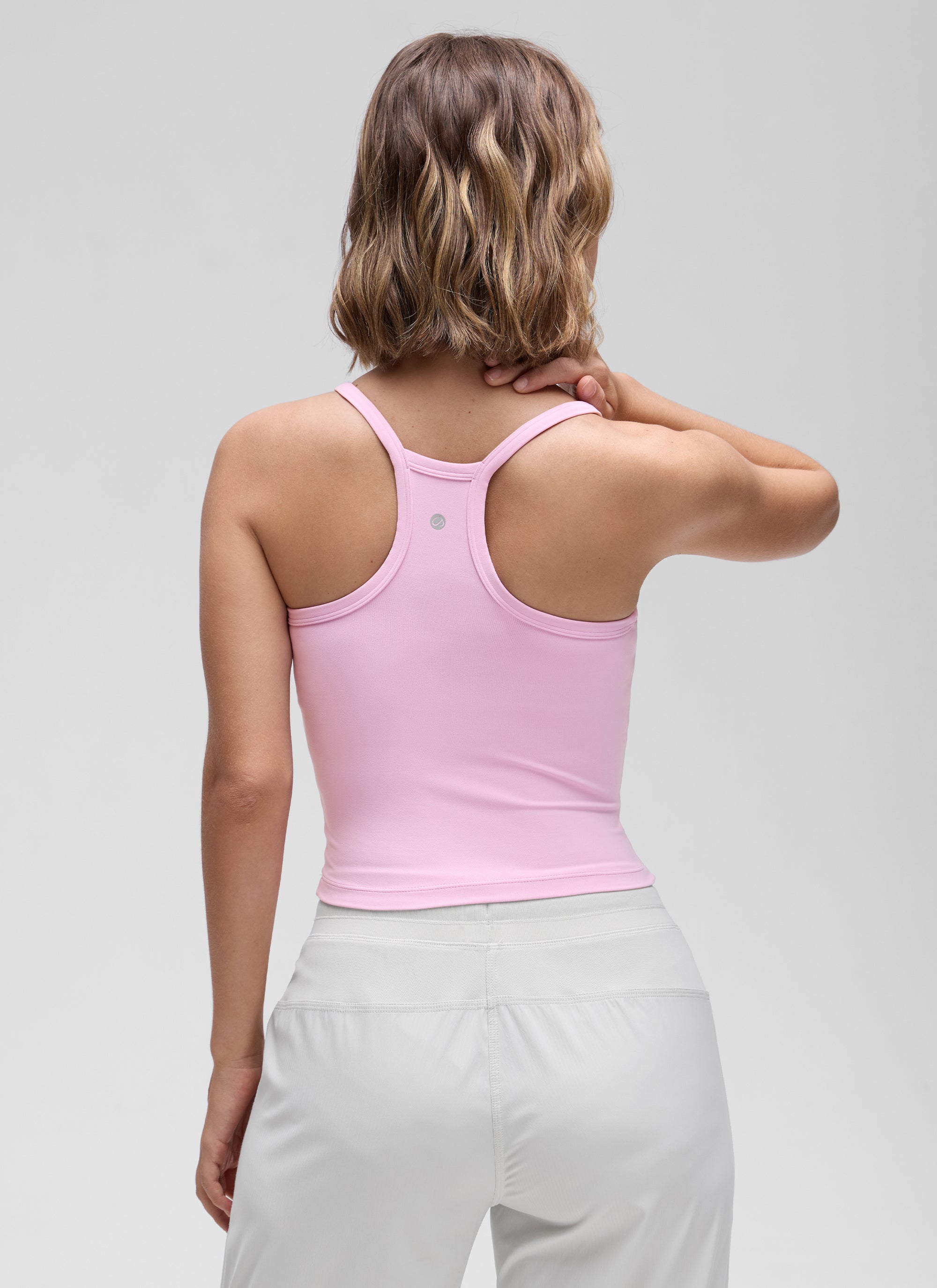 CRZ YOGA Damen- Butterluxe -Tanktop mit weichem, doppelt gefüttertem V-Ausschnitt und Racerback, Vita Pink